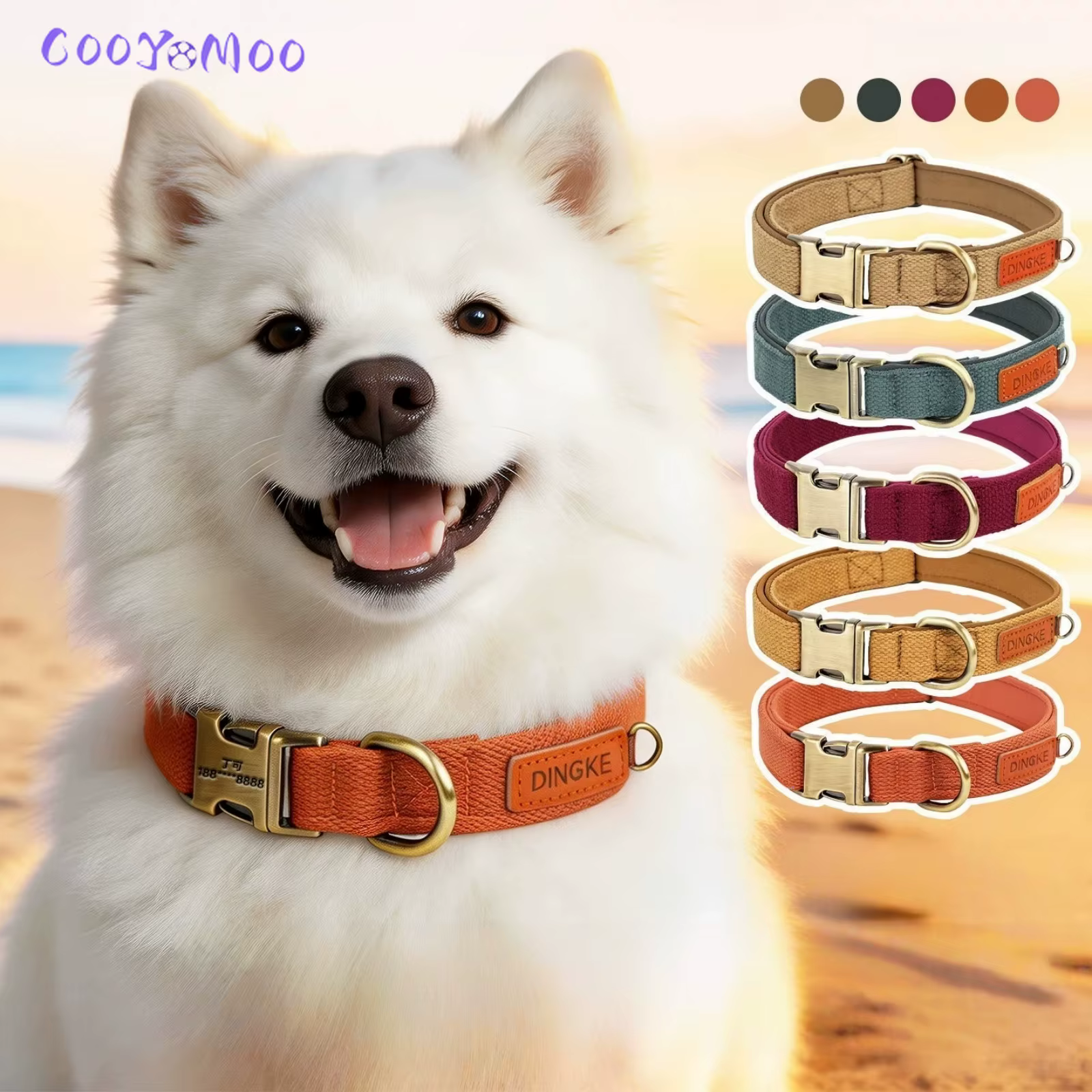 Collar para perro con placa ID y correa personalizable en PU para Pug - imagen 2