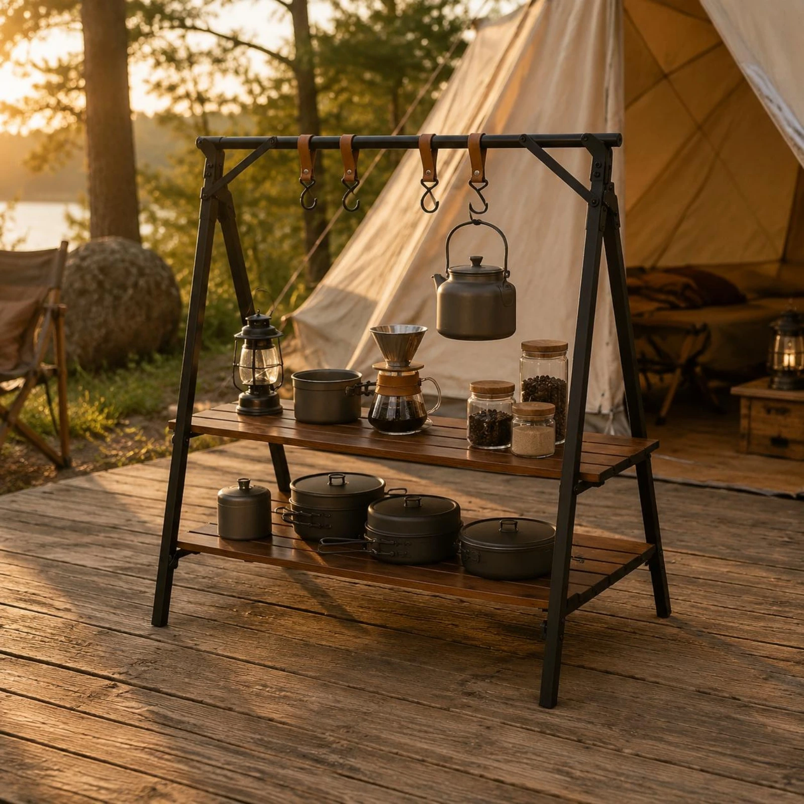 Estantería plegable de madera para camping con gatos y perros - imagen 3