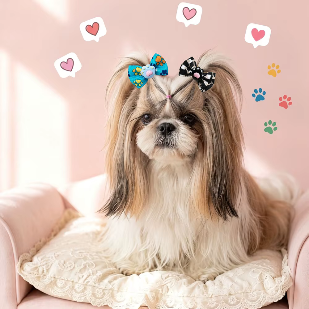 Lazos elásticos con huellas de pata para perros pequeños – Pack peluquería canina