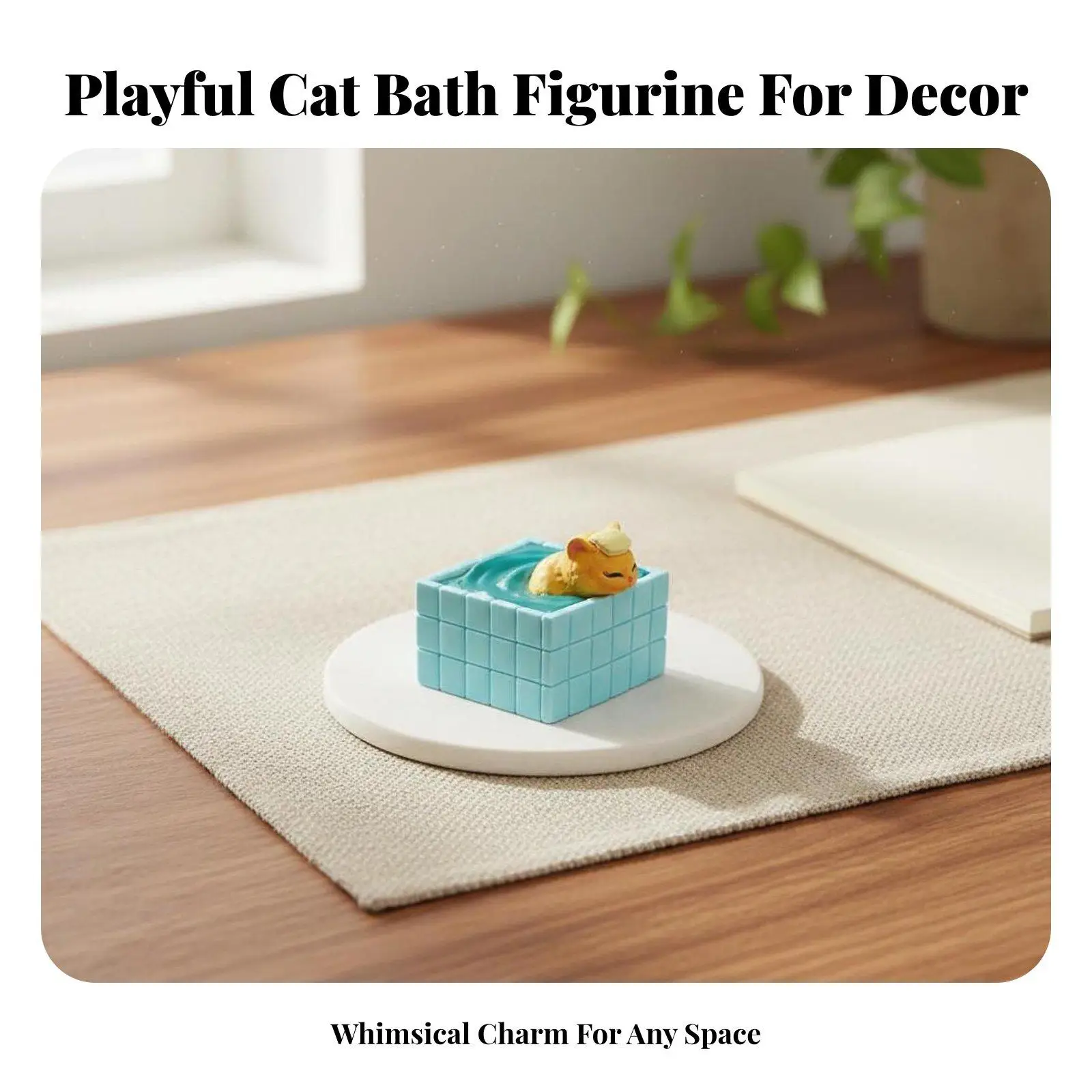 Estatua gato bañándose resina – Decoración hogar y oficina - imagen 3