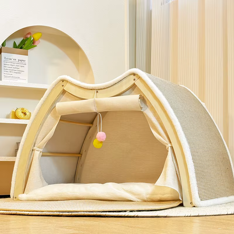 Casa para gatos cerrada con rascador de sisal integrado y madera - imagen 3