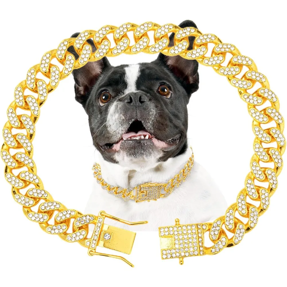 Collar elegante con cadena y pedrería para perro y gato