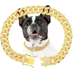 Collar elegante con cadena y pedrería para perro y gato