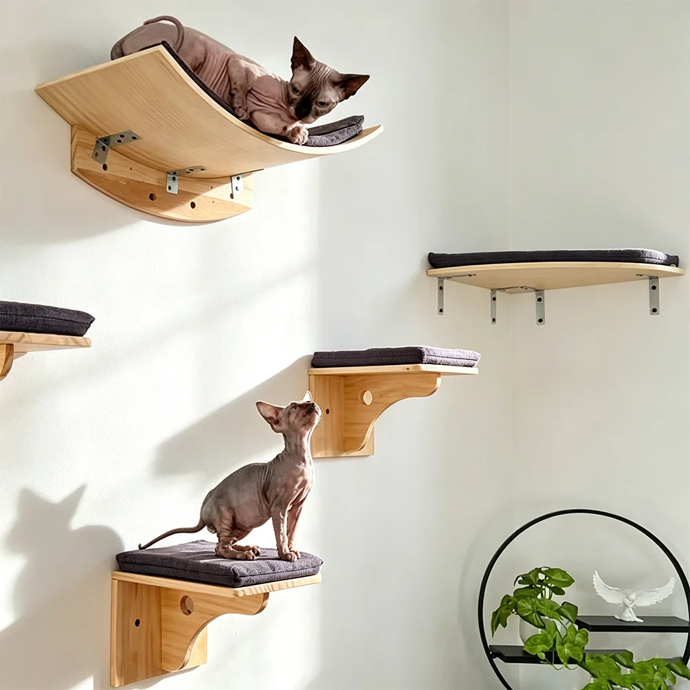 Estante de pared para gatos con cojín suave: escalada y descanso