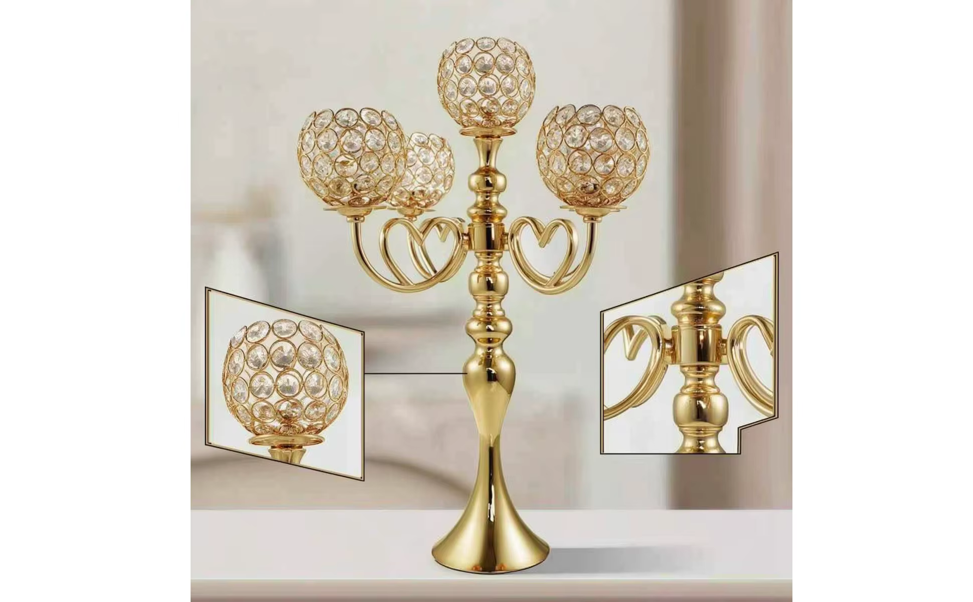 Portavelas electrochapado con cuentas tipo cristal