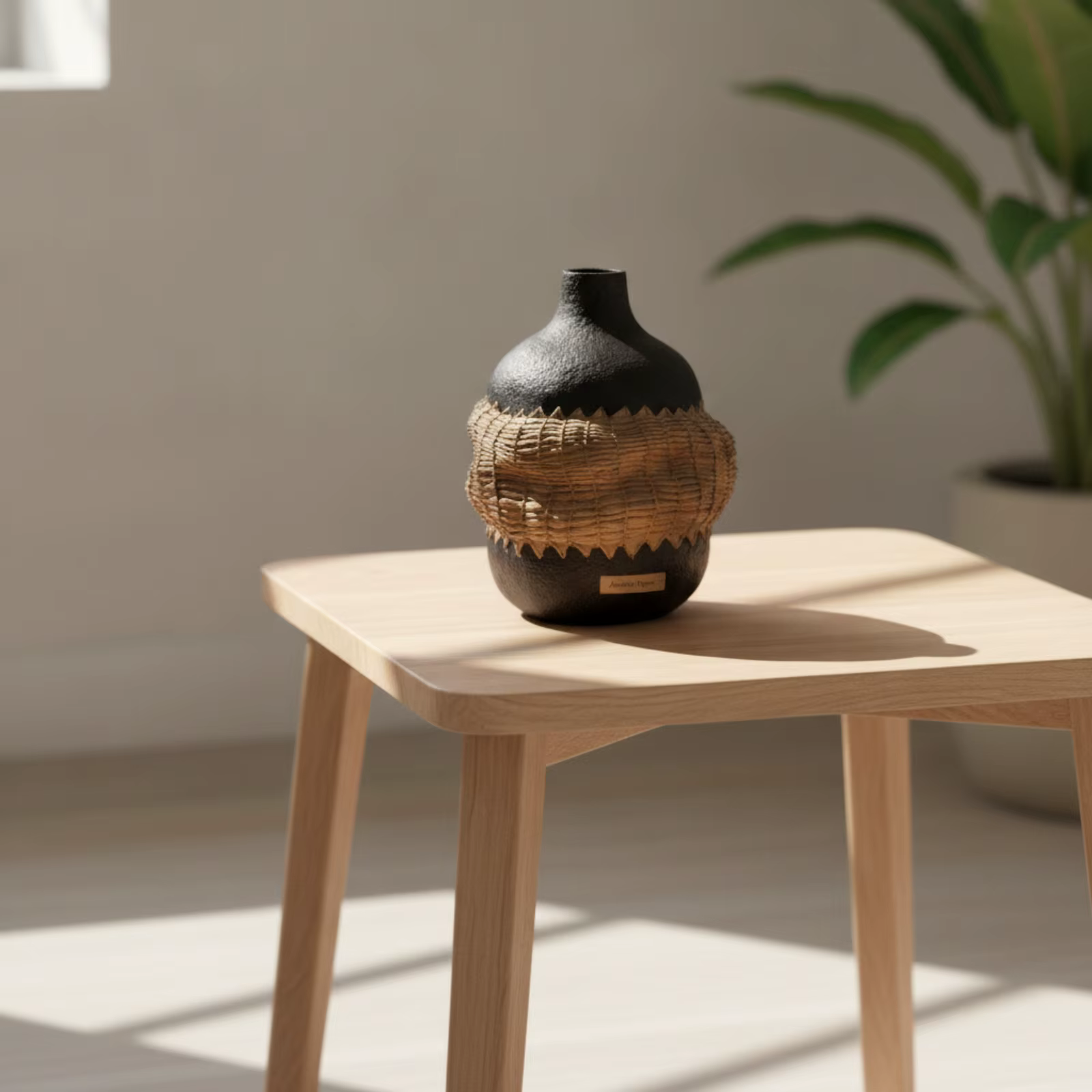 Jarrón decorativo vintage de resina con banda tejida – Centro de mesa - imagen 2