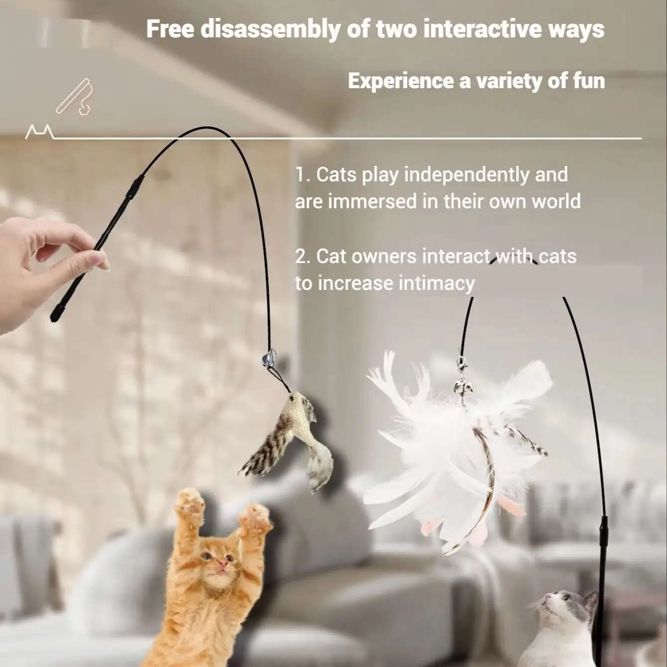 Palo interactivo para gatos con plumas y ventosa - imagen 3