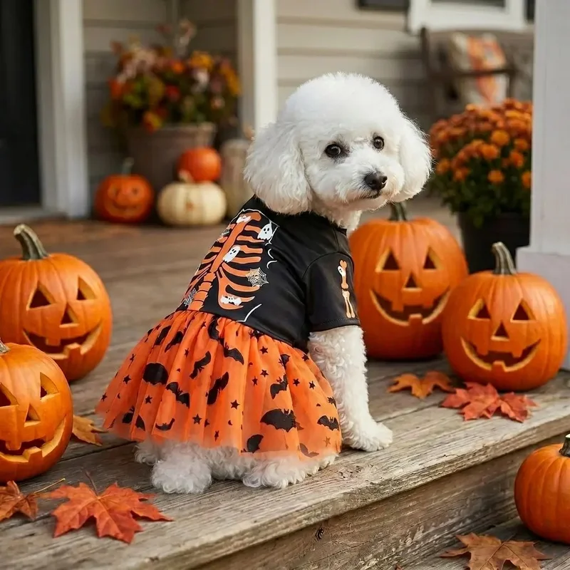 Tutú de Halloween para perro pequeño con calaveras y estrellas - imagen 3