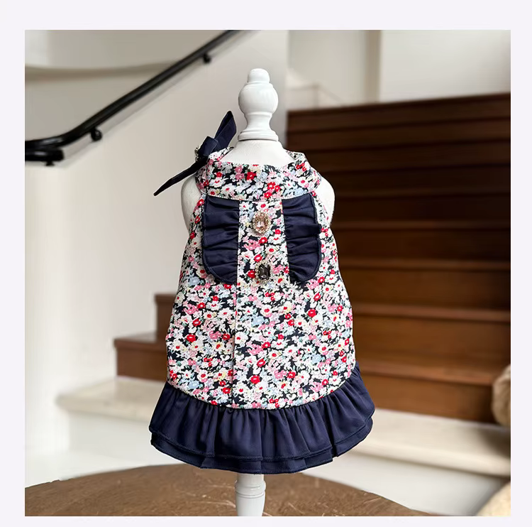 Vestido floral para perros pequeños – Estilo princesa con lazo para bodas