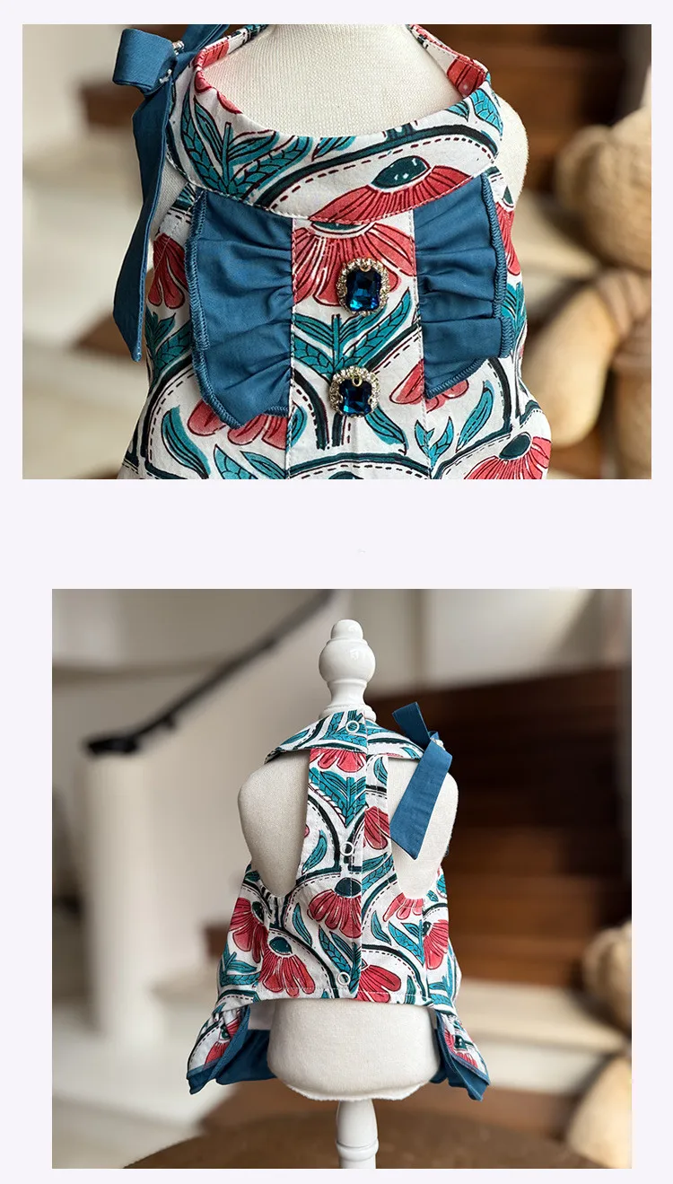 Vestido floral con acabado festivo para perros pequeños