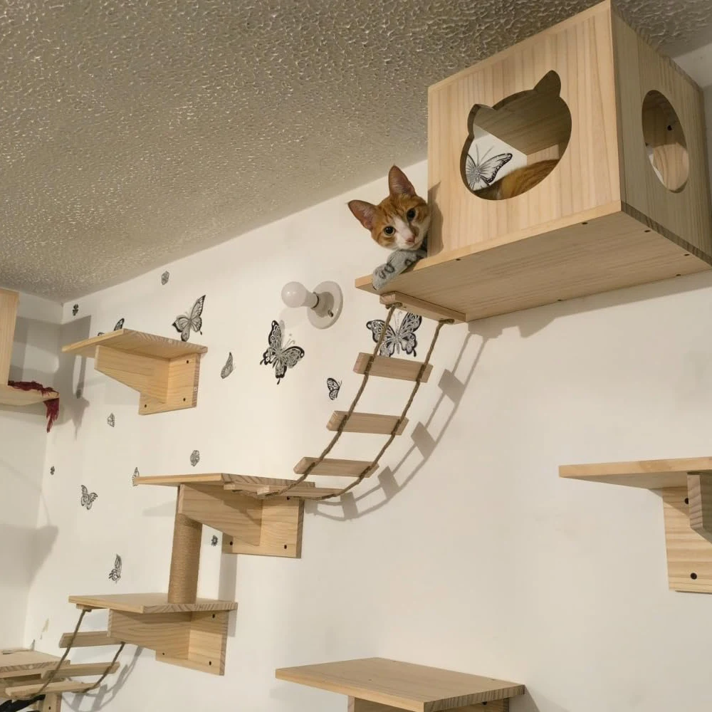 Muebles de pared para gatos instalados en pared