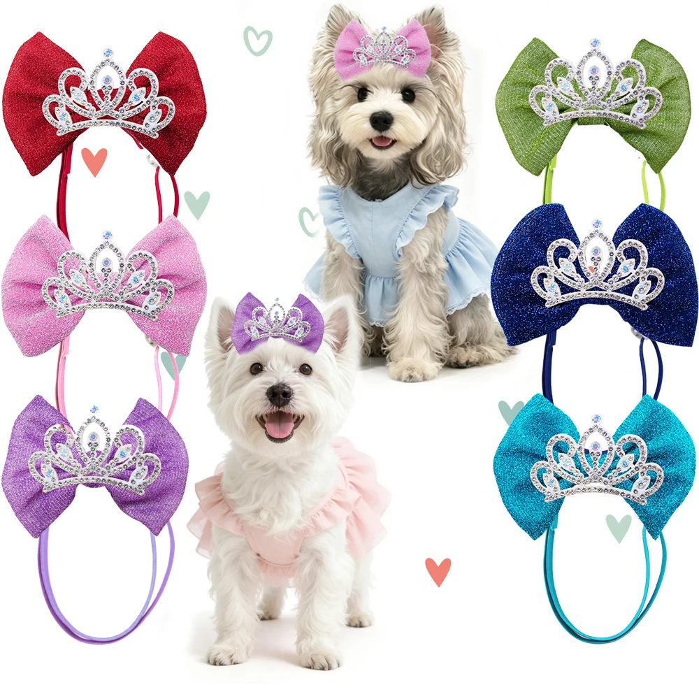 Lazos para el pelo de perro con brillo, ajustables tipo corona