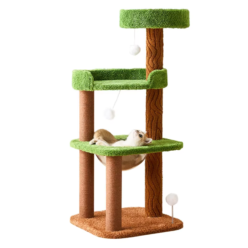 Torre rascador para gatos con cama y postes de sisal