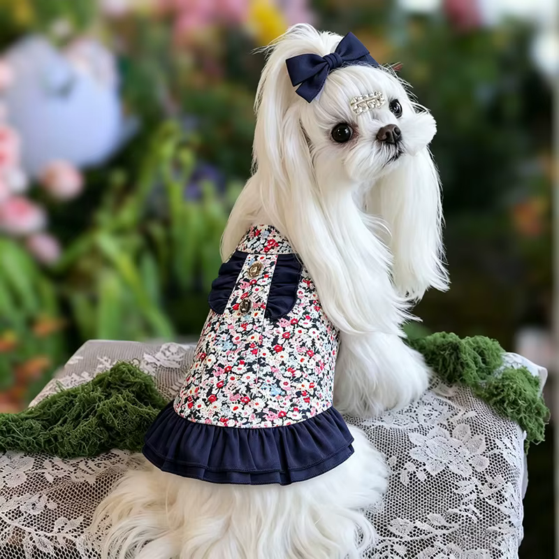 Vestido floral para perros pequeños – Estilo princesa con lazo para bodas - imagen 2