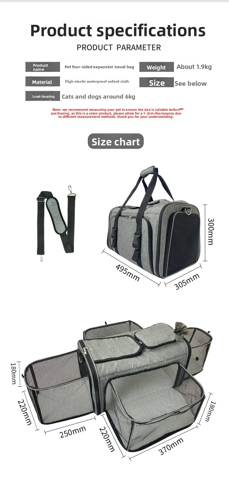 Mochila expandible para mascotas en uso