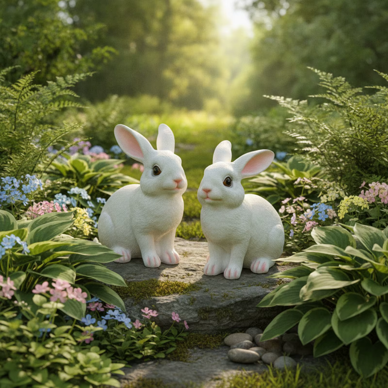 Decorativas Figuras de Conejos Blancos para Jardín y Hogar - imagen 3