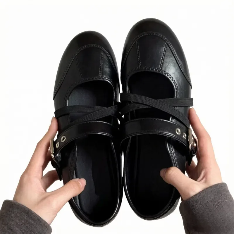Zapatos Mary Jane planos retro con tira cruzada estilo ballet sin cordones - imagen 2