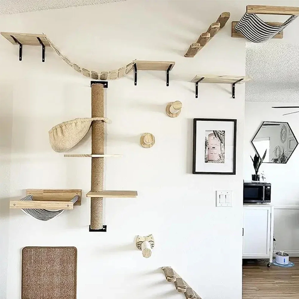 Árbol rascador de pared para gatos de interior con hamaca y escalera - imagen 5