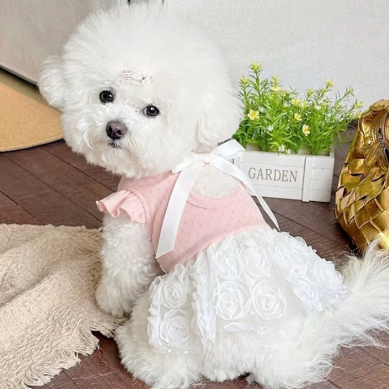 Vestido tutú de tul rosa con lazo para perro y gato – Estilo princesa