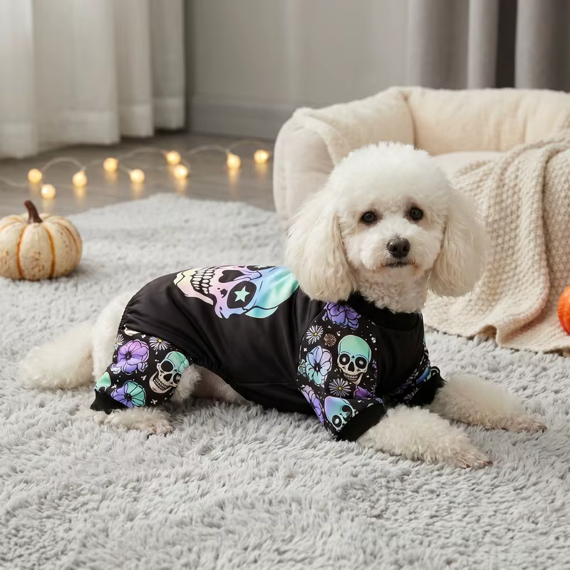 Pijama Halloween calavera floral para perros y gatos - imagen 4