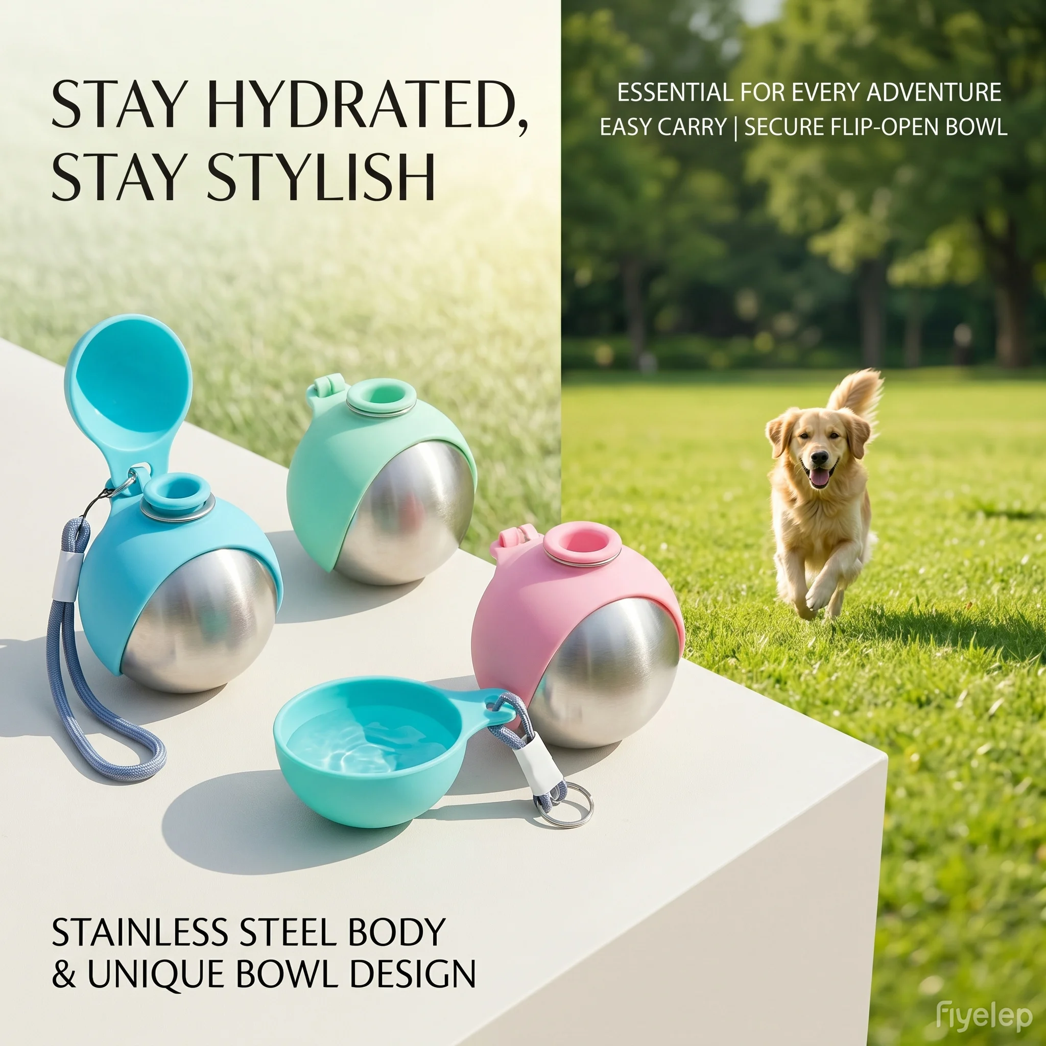 Botella de agua para perro con tazón de silicona extraíble, anti-fugas