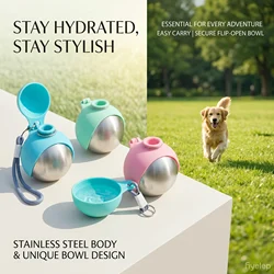 Botella de agua para perro con tazón de silicona extraíble, anti-fugas