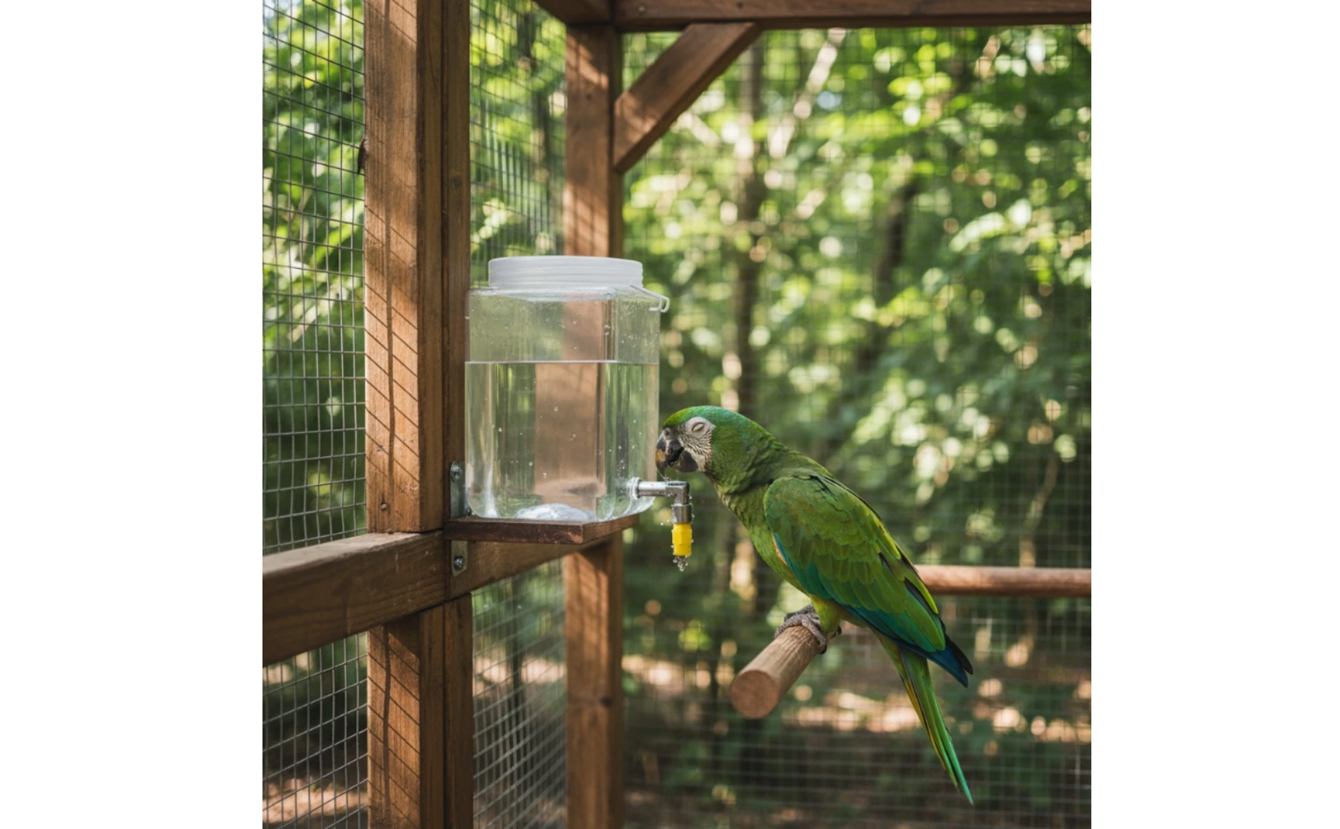 Bebedero de agua para pájaros transparente con boquilla angulada