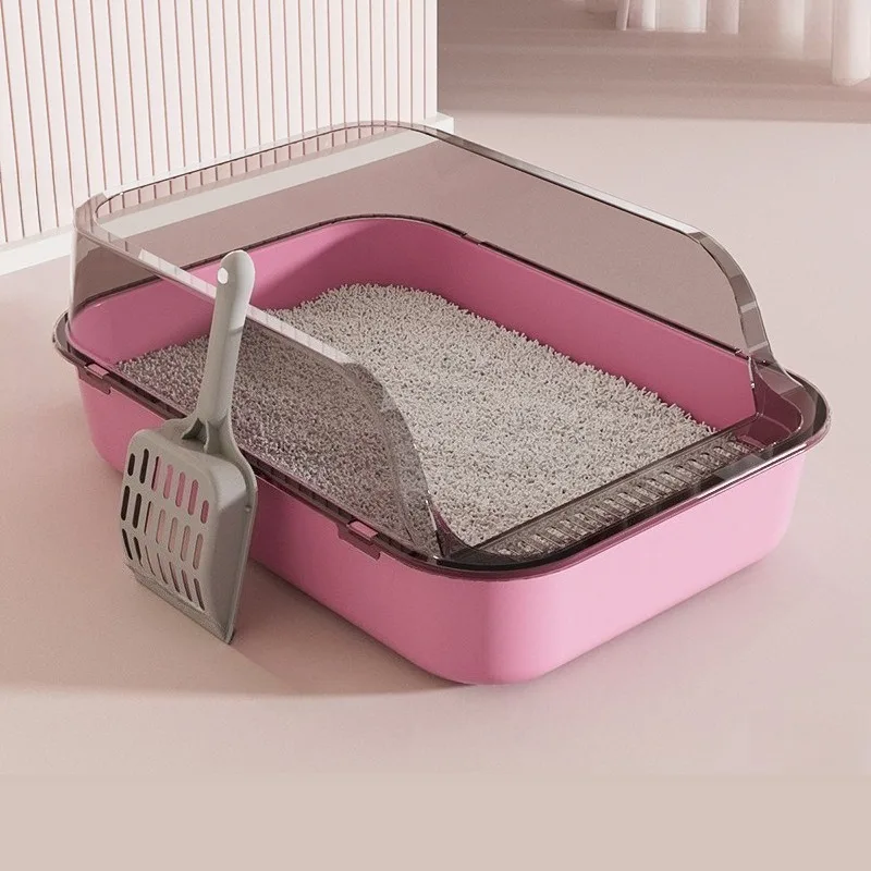 Caja de arena semicerrada para gatos con lados altos anti-salpicaduras - imagen 3