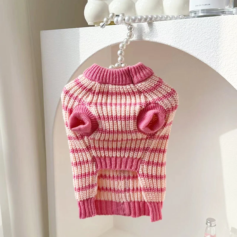 Suéter a Rayas para Perros Pequeños – Chaqueta Cálida Rosa para Otoño e Invierno - imagen 2
