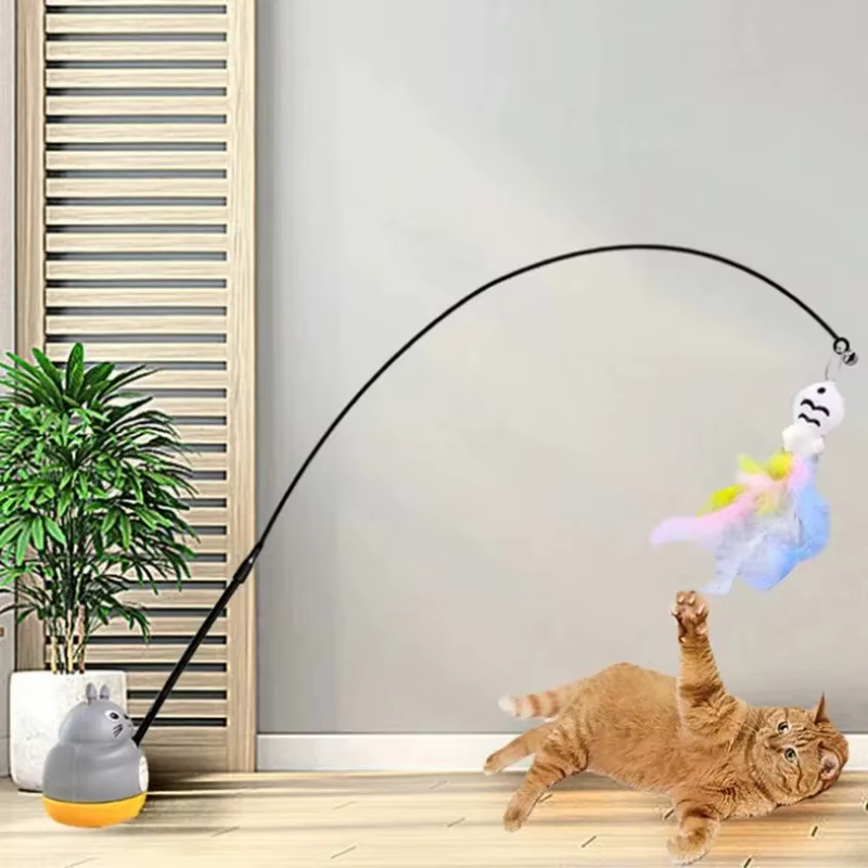 Caña para gatos con LED pez giratorio y muelle - imagen 3