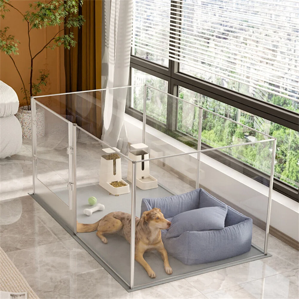 Corral acrílico transparente para perros: jaula con puerta y empapador - imagen 3