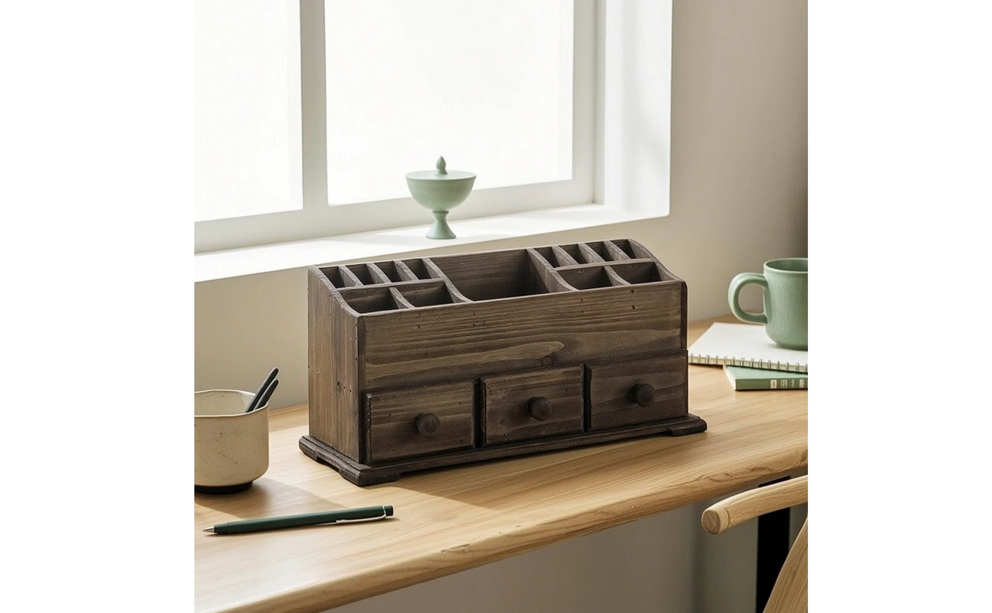Organizador de madera con acabado rústico envejecido