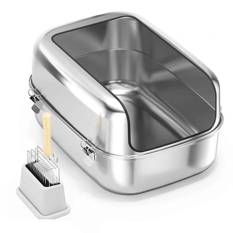 Caja de arena para gatos de acero inoxidable semicerrada, oculta - imagen 2
