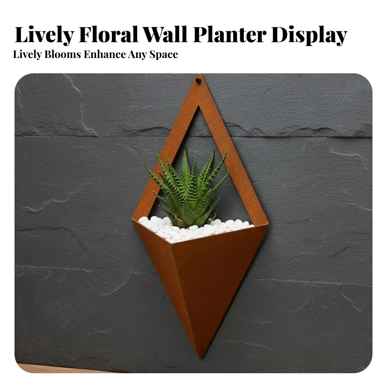 Maceta de pared metálica con diseño rústico en forma de rombo - imagen 3