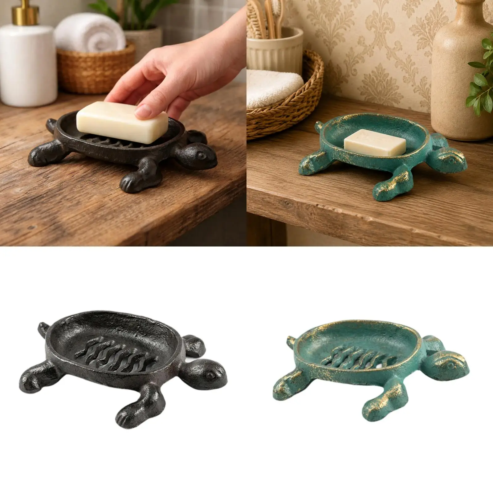 Jabonera tortuga drenable para baño de gato y perro – base hierro - imagen 2