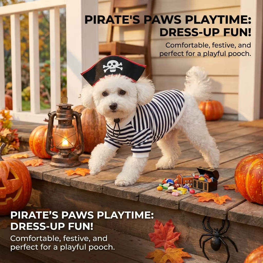 Disfraz pirata de Halloween para perros y gatos con sombrero - imagen 3
