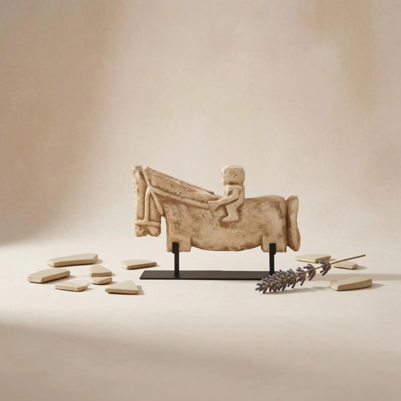 Escultura Caballo Decorativa con Base Metal – Figura Rústica para el Hogar - imagen 2