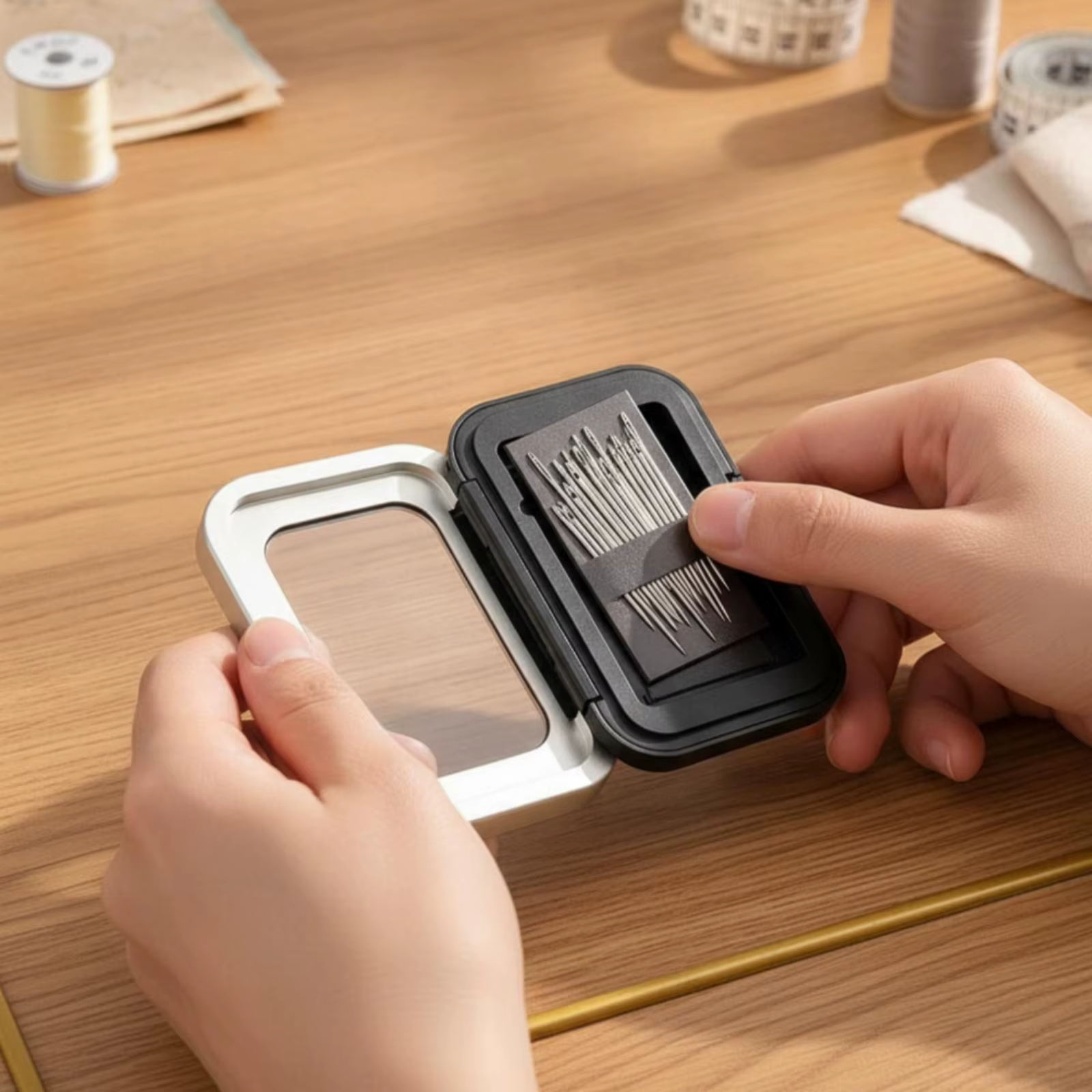 Estuche para agujas con tapa transparente – Caja almacenamiento tipo concha - imagen 3