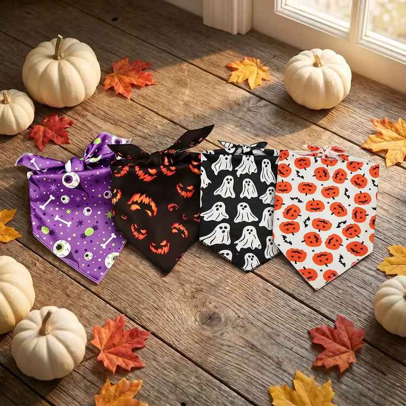 4 Pañuelos Triangulares Halloween para Perro – Calabaza, Fantasma y Ojo - imagen 4