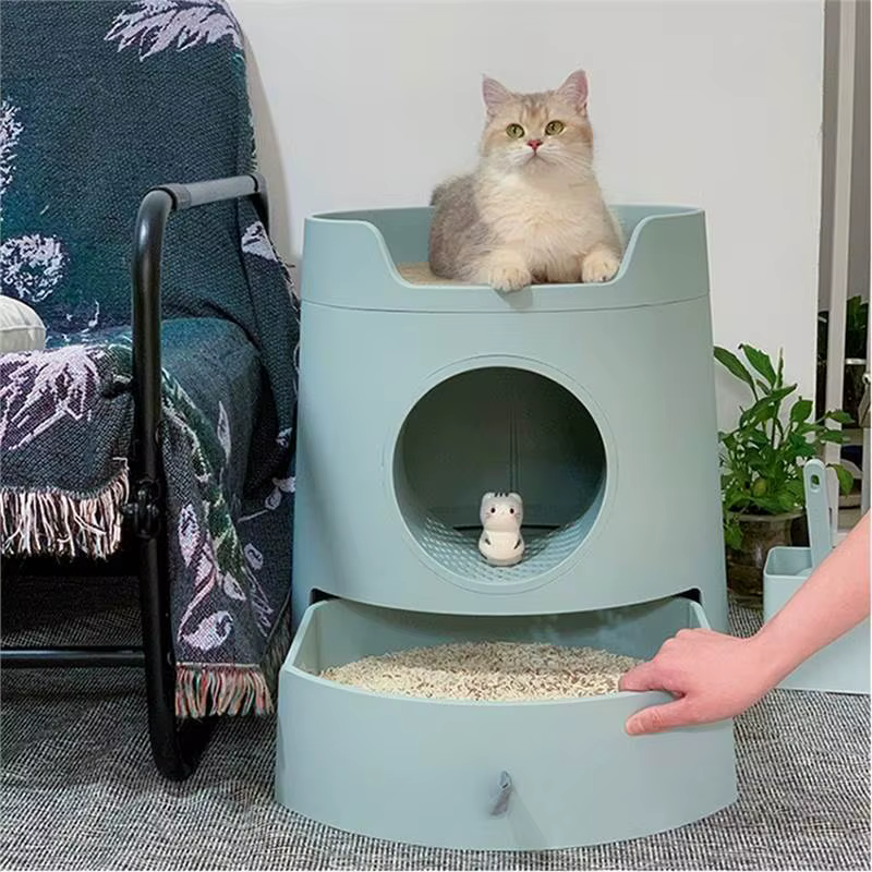 Arenero semicerrado estilo castillo con cama para gatos - imagen 5