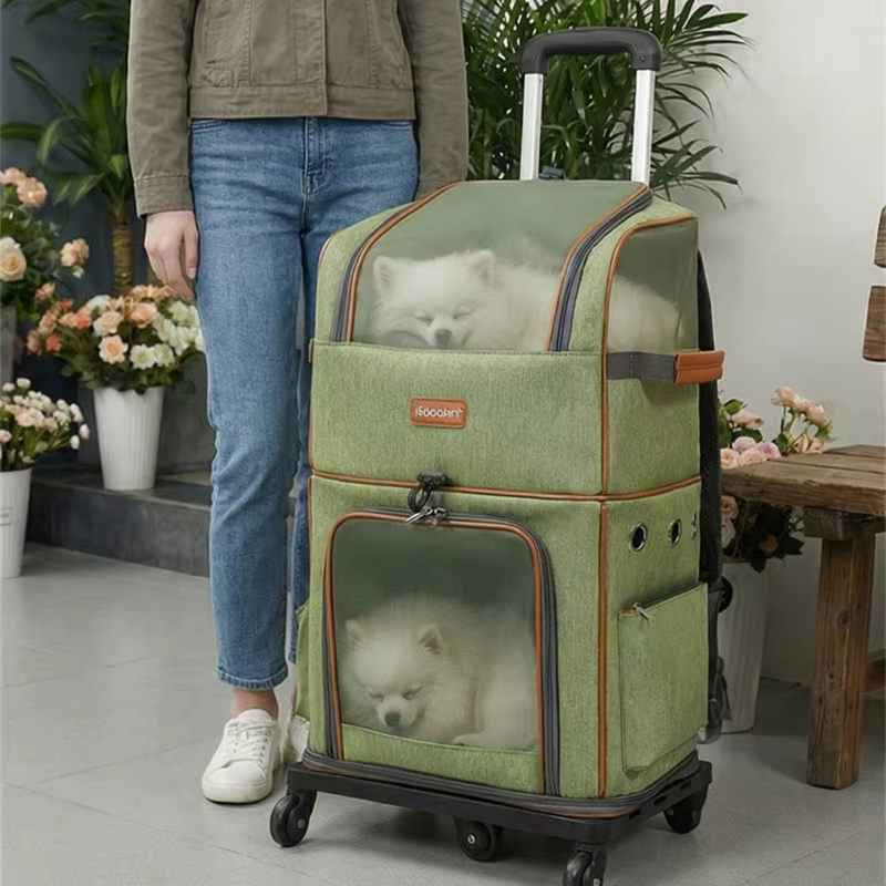 Bolsa con ruedas doble capa para perros y gatos, portátil transpirable - imagen 4