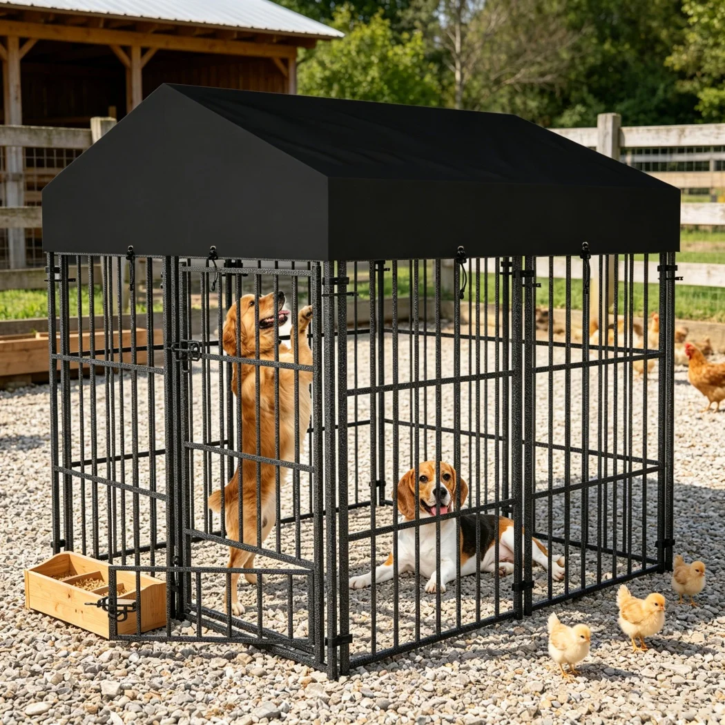 Corral para perros resistente de malla metálica soldada con techo - imagen 4