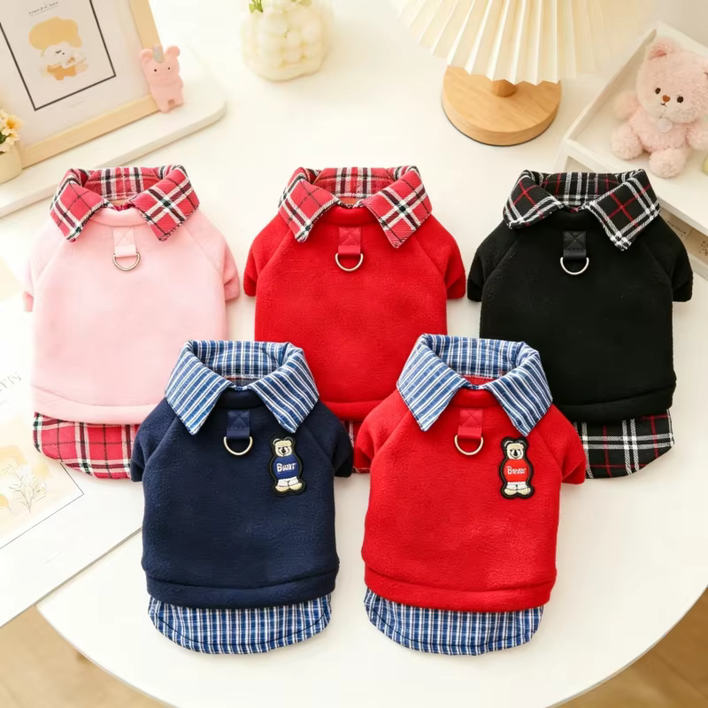 Sudadera de algodón con capucha a cuadros para perros, gatos y B - imagen 2
