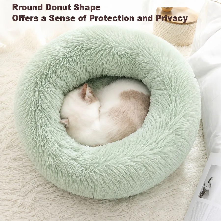 Cama tipo donut suave para perros y gatos pequeños, cálida y lavable - imagen 4