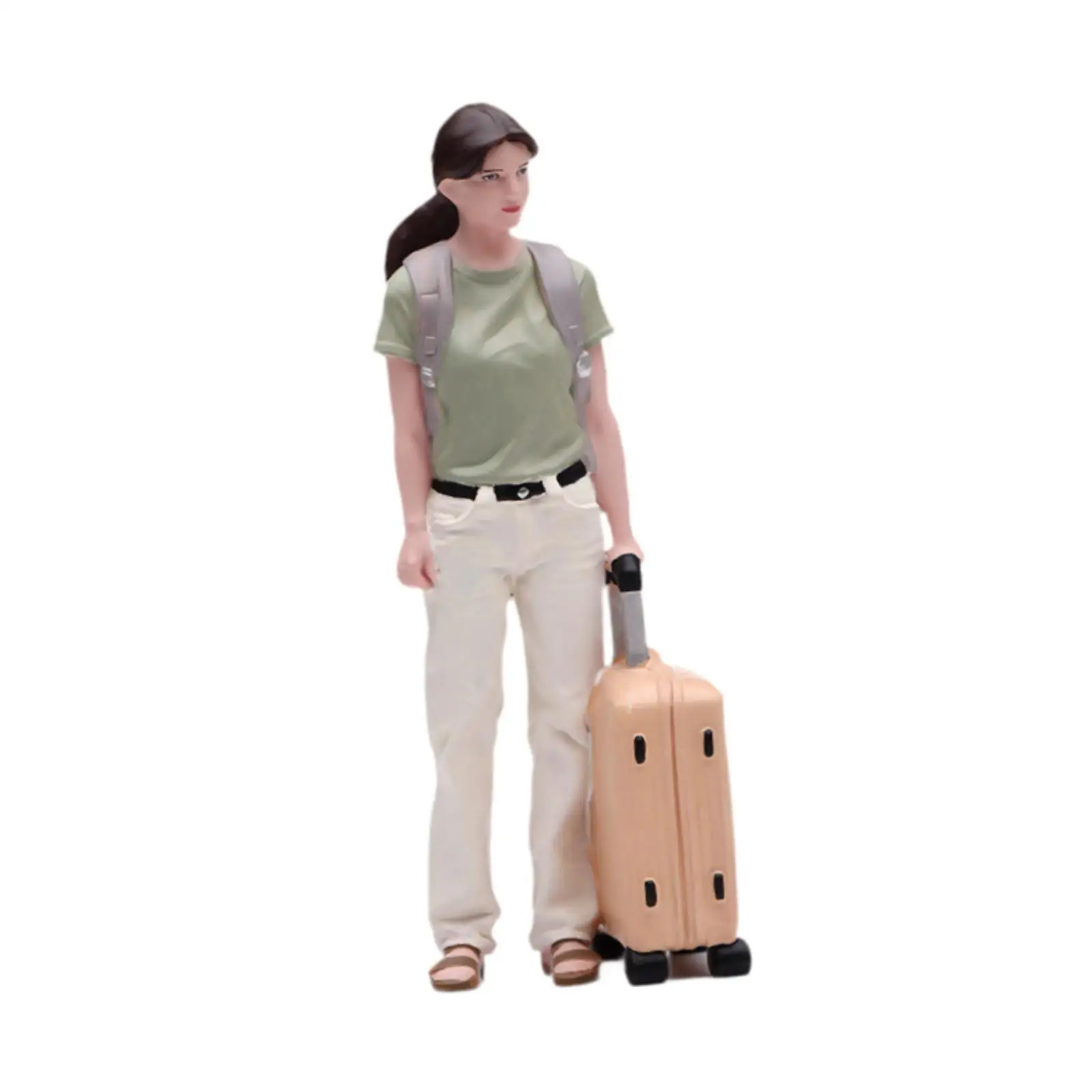 Mini figura decorativa chica con maleta 1/64 – Adorno de mesa a escala