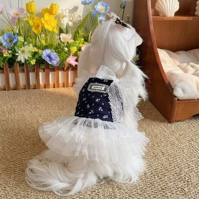 Vestido floral de verano para perro y gato fresco con lazo - imagen 2