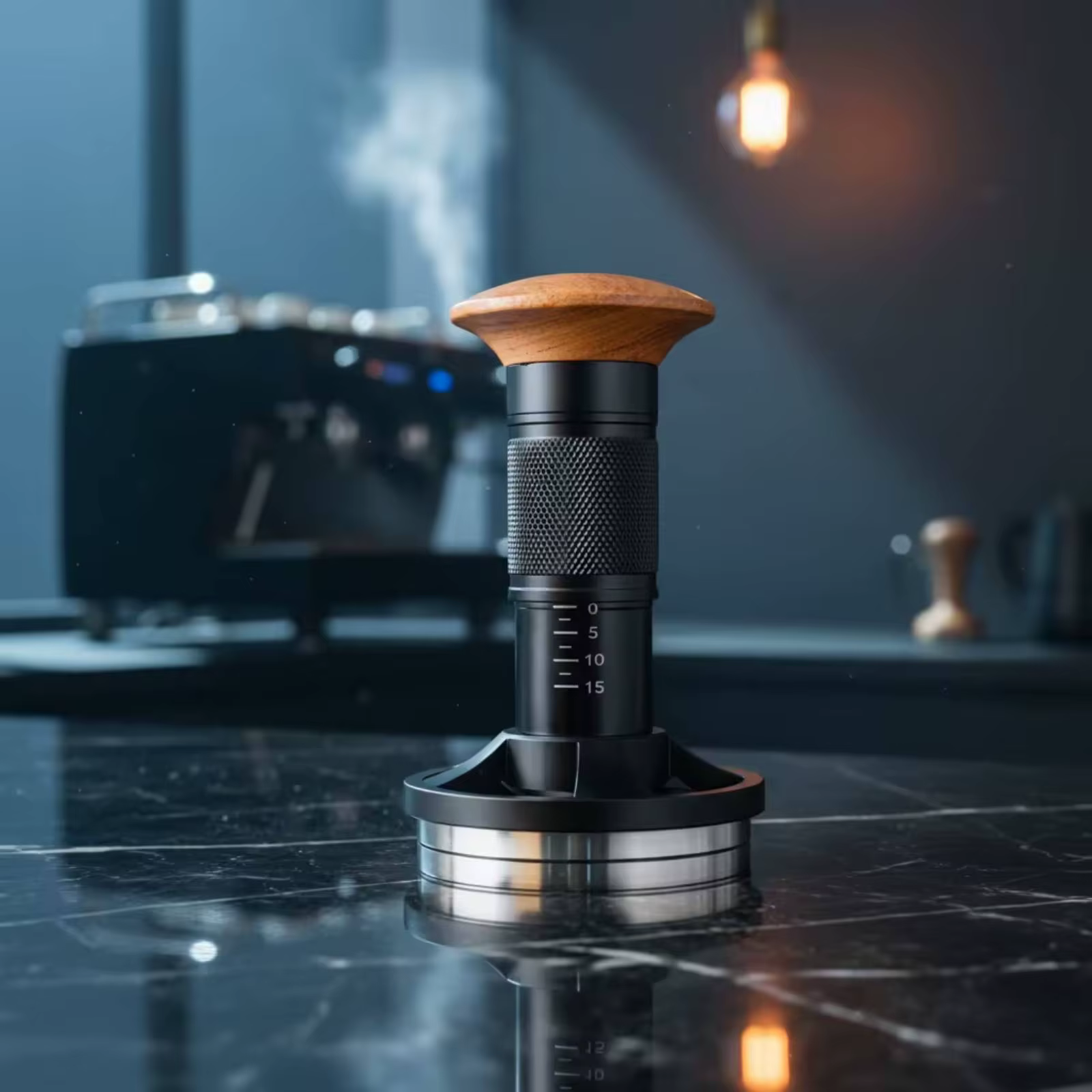 Prensa espresso de acero inoxidable con mango de madera - imagen 3