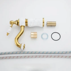 Grifo lavabo vintage cuello cisne giratorio – Oro pulido baño