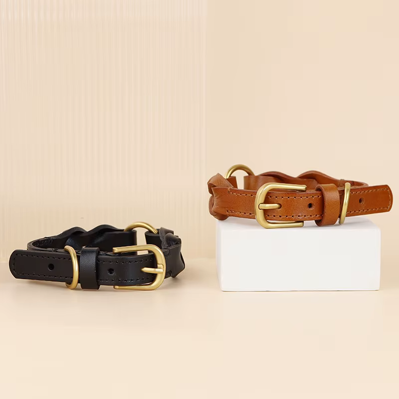 Collar de cuero trenzado para perros – Artesanal antitirones
