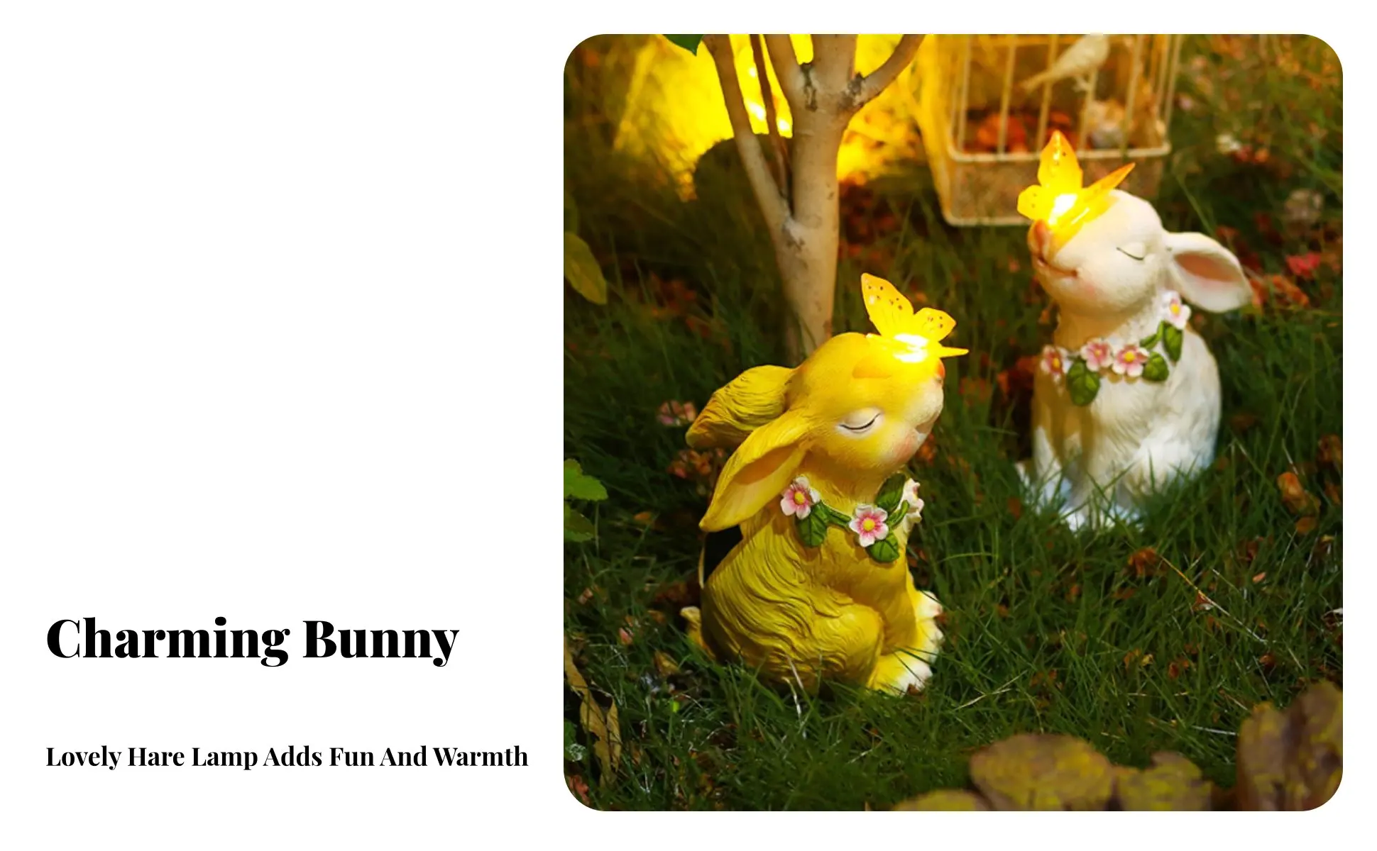 Conejo en jardín iluminado